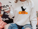 Halloween Crewneck Sweater, Cat on Pumpkins Halloween Sweatshirt, Black Cat Sweatshirt, Unisex Jumpers, Spooky Season Tops, Halloween Gifts