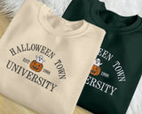 Halloween Town University Sweatshirt, Embroidered Halloween Fall Jumper, Spooky Season Crewneck Sweatshirt, Pumpkin Embroidery Est Outfits