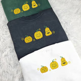 Halloween Trio Pumpkins Sweatshirt, Vintage Halloween Embroidered Sweater, Funny Fall Matching Jumpers, Comfy Halloween Outfits for Adults