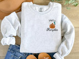 Hello Pumpkin Sweatshirt, Vintage Halloween Embroidered Sweatshirt, Pumpkin Matching Sweater, Spooky Season Jumper, Cute Halloween Clothing