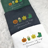 Autumn is My Favourite Sweatshirt, Embroidered Halloween Pumpkin Sweater, Vintage Autumn Leaves Jumper, Cute Halloween Clothing for Adults