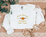 Pumpkin Spice Latte Sweatshirt, Halloween Pumpkin Embroidered Sweater, Vintage Autumn Fall Matching Jumper, Comfy Halloween Adults Outfits