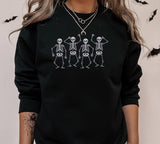 Halloween Dancing Skeletons Sweater, Embroidered Dainty Skull Sweatshirt, Vintage Fall Spooky Season Jumper, Cute Halloween Party Clothing