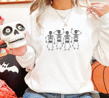 Halloween Dancing Skeletons Sweater, Embroidered Dainty Skull Sweatshirt, Vintage Fall Spooky Season Jumper, Cute Halloween Party Clothing