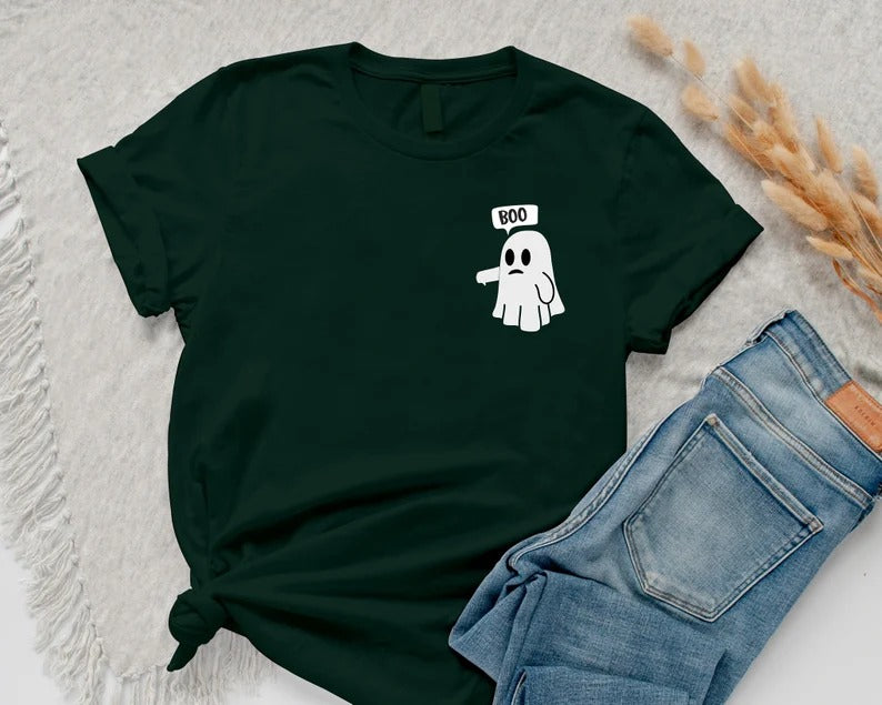 Halloween Crewneck T Shirt, Halloween Boo Ghost Shirts, Cute Ghost Monogrammed Printed Tees, Cute Ghost Halloween T-Shirt, Halloween Outfits