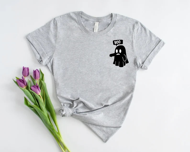 Halloween Crewneck T Shirt, Halloween Boo Ghost Shirts, Cute Ghost Monogrammed Printed Tees, Cute Ghost Halloween T-Shirt, Halloween Outfits