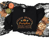 Pumpkin Spiced Latte Fall Sweatshirt, Vintage Halloween Pumpkin Sweatshirt, Autumn Leaves Embroidered Jumper, Halloween Coffee Lovers Gifts