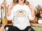 Pumpkin Spiced Latte Fall Sweatshirt, Vintage Halloween Pumpkin Sweatshirt, Autumn Leaves Embroidered Jumper, Halloween Coffee Lovers Gifts