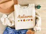 Embroidered Autumn Sweatshirt, Fall Leaves Crewneck Sweatshirt, Vintage Thanksgiving Foliage Jumper, Autumn Season Matching Clothing Gifts