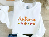 Embroidered Autumn Sweatshirt, Fall Leaves Crewneck Sweatshirt, Vintage Thanksgiving Foliage Jumper, Autumn Season Matching Clothing Gifts