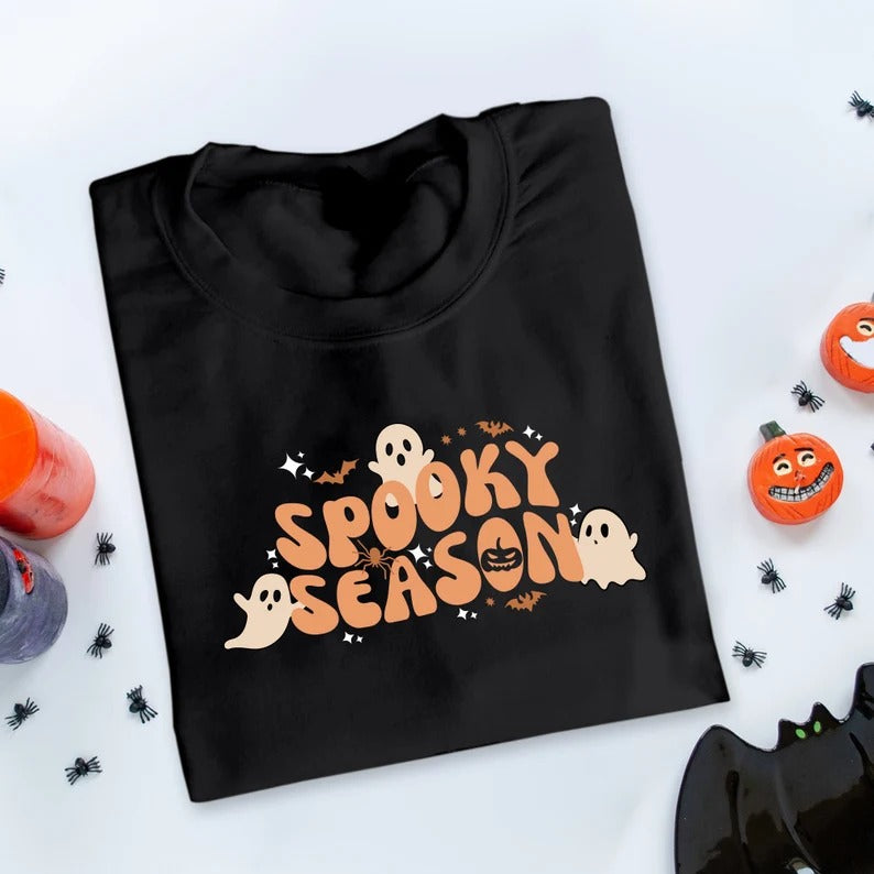 Spooky Season Halloween Sweater, Halloween Ghosts Printed Sweatshirt, Family Matching Tops, Unisex Adults Jumper, Halloween Night Party Gift