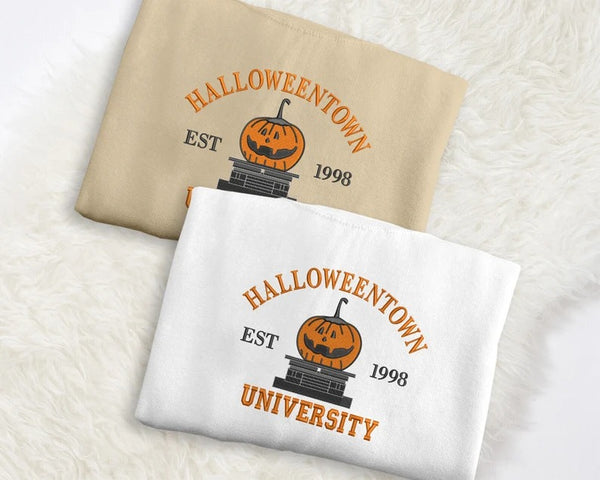 Halloween Town University Sweatshirt, Embroidered Halloween Pumpkin Jumper, Spooky Season Crewneck Sweater, Halloween Ghost Unisex Outfits