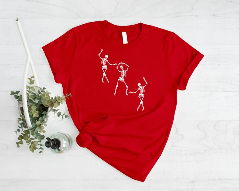 Skeleton Dancing Halloween T Shirt, Funny Skeletons Printed Shirts, Funny Halloween Skeleton Tee Tops, Comfy Unisex Halloween Party Outfits