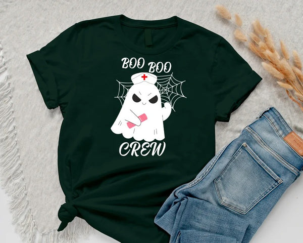 Boo Boo Crew Nurse Halloween T Shirt, Halloween Ghost Shirts, Funny Nurse Ghost Printed Tee Tops, Ghost Halloween T-Shirt, Halloween Outfits