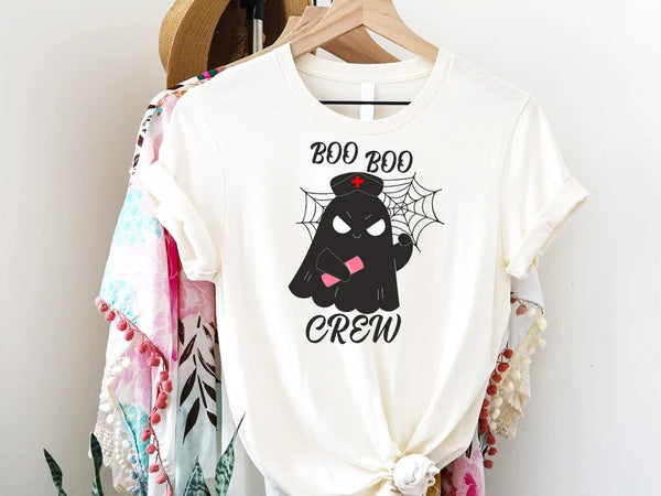 Boo Boo Crew Nurse Halloween T Shirt, Halloween Ghost Shirts, Funny Nurse Ghost Printed Tee Tops, Ghost Halloween T-Shirt, Halloween Outfits