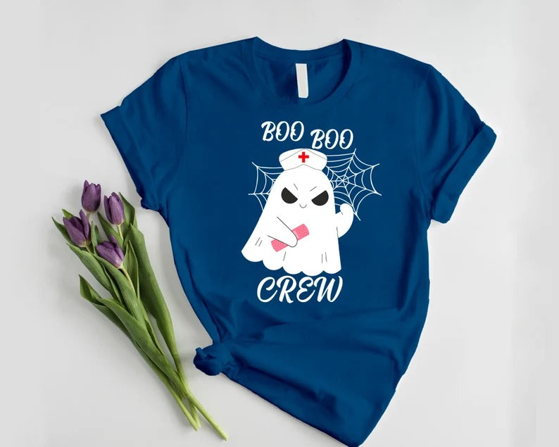 Boo Boo Crew Nurse Halloween T Shirt, Halloween Ghost Shirts, Funny Nurse Ghost Printed Tee Tops, Ghost Halloween T-Shirt, Halloween Outfits