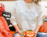 Hello Pumpkin Halloween Sweater, Embroidered Outline Pumpkins Sweatshirt, Autumn Jumper, Gender Neutral Sweater, Vintage Spooky Season Tops