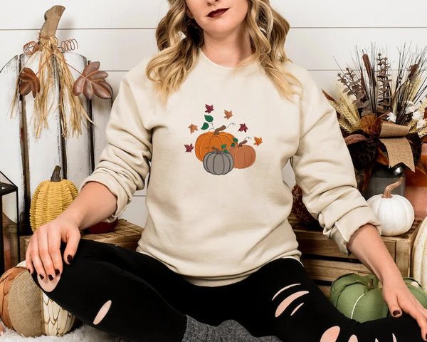 Embroidered Pumpkin Fall Sweaters, Halloween Pumpkins Sweatshirt, Autumn Spooky Season Jumpers, Unisex Family Matching Tops, Halloween Gifts