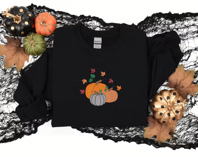 Embroidered Pumpkin Fall Sweaters, Halloween Pumpkins Sweatshirt, Autumn Spooky Season Jumpers, Unisex Family Matching Tops, Halloween Gifts