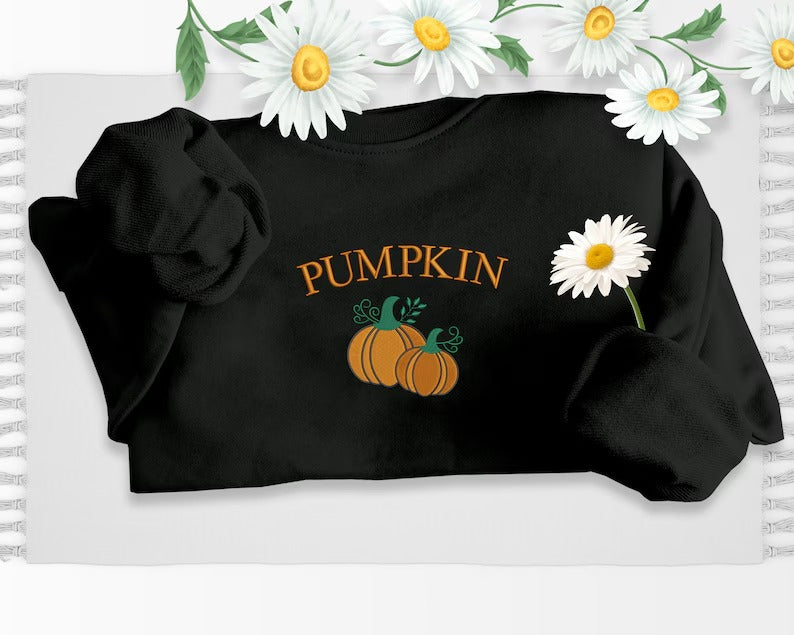 Embroidered Pumpkin Sweatshirt, Halloween Pumpkin Crewneck Sweater, Eco Pumpkin Jumper, Autumn Fall Spooky Season Jumpers, Halloween Outfits