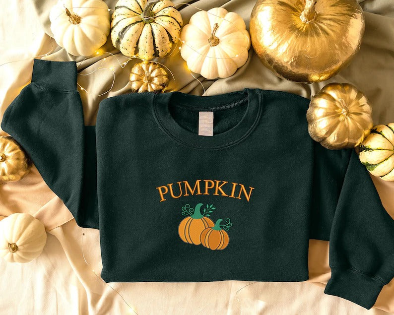 Embroidered Pumpkin Sweatshirt, Halloween Pumpkin Crewneck Sweater, Eco Pumpkin Jumper, Autumn Fall Spooky Season Jumpers, Halloween Outfits