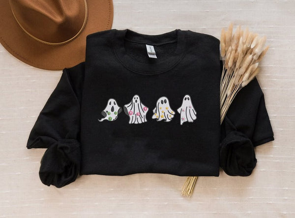 Embroidered Ghost Halloween Sweater, Cute Ghosts Spooky Season Sweatshirts, Halloween Jumper, Family Matching Halloween Gifts, Fall Jumpers