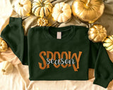 Embroidered Spooky Season Sweatshirt, Retro Halloween Sweaters, Family Matching Trendy Autumn Jumper, Unisex Adults Tops, Halloween Outfits