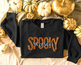 Embroidered Spooky Season Sweatshirt, Retro Halloween Sweaters, Family Matching Trendy Autumn Jumper, Unisex Adults Tops, Halloween Outfits