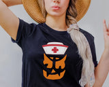 Halloween Nurse Printed Shirt, Winking Pumpkin Group Tee Shirt, Funny Fall Spooky Nurse Life Tees, Pumpkin Face Halloween Matching Outfits