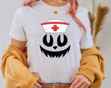 Halloween Nurse Printed Shirt, Winking Pumpkin Group Tee Shirt, Funny Fall Spooky Nurse Life Tees, Pumpkin Face Halloween Matching Outfits