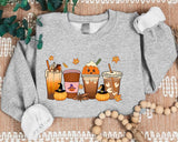 Vintage Halloween Sweatshirt, Halloween Pumpkin Coffee Sweater, Thanksgiving Fall Printed Jumper, Pumpkin Latte Sweater for Halloween Outfit