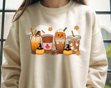 Vintage Halloween Sweatshirt, Halloween Pumpkin Coffee Sweater, Thanksgiving Fall Printed Jumper, Pumpkin Latte Sweater for Halloween Outfit