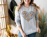 Vintage Fall Pumpkins Sweatshirt, Autumn Leaves Heart Printed Sweater, Halloween Spooky Season Jumper, Thanksgiving Matching Clothing Gifts