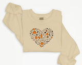 Vintage Fall Pumpkins Sweatshirt, Autumn Leaves Heart Printed Sweater, Halloween Spooky Season Jumper, Thanksgiving Matching Clothing Gifts