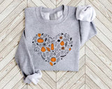 Vintage Fall Pumpkins Sweatshirt, Autumn Leaves Heart Printed Sweater, Halloween Spooky Season Jumper, Thanksgiving Matching Clothing Gifts