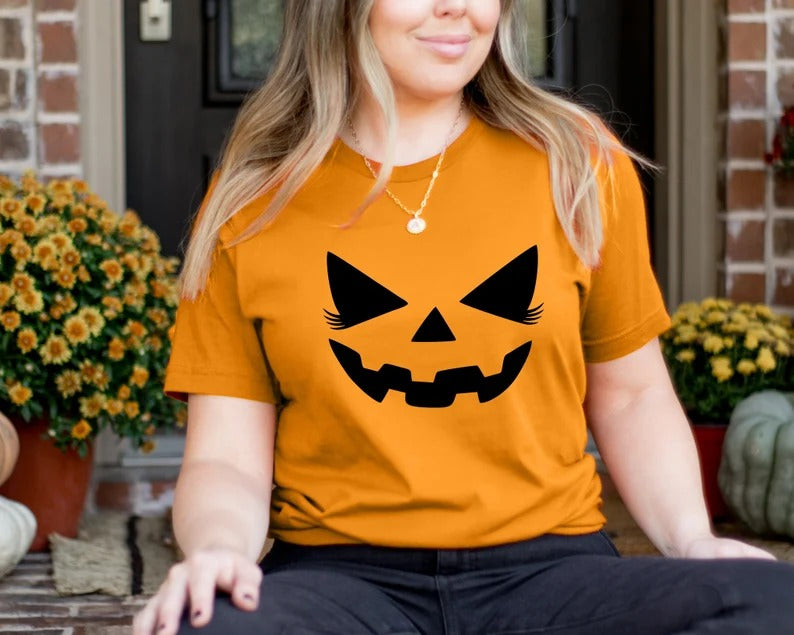 Funny Pumpkin Face Shirt, Halloween Jack o Lantern Printed Shirt, Vintage Fall Matching Adults Tops, Spooky Season, Halloween Party Outfits