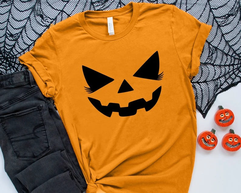 Funny Pumpkin Face Shirt, Halloween Jack o Lantern Printed Shirt, Vintage Fall Matching Adults Tops, Spooky Season, Halloween Party Outfits