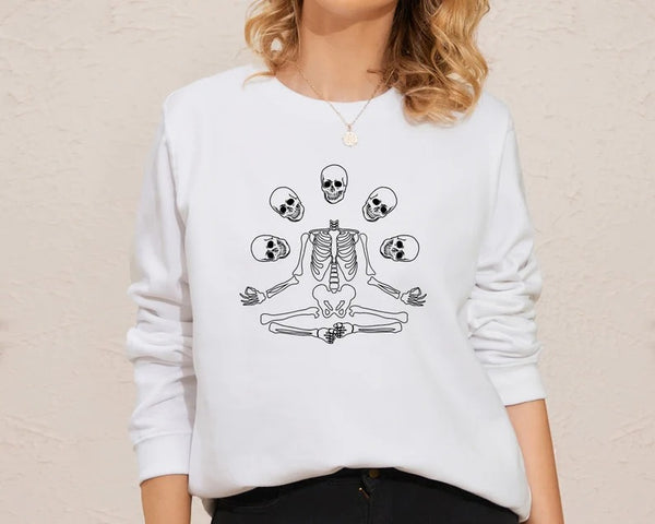 Halloween Skull Skeleton Sweatshirt, Goth Halloween Printed Sweatshirt, Vintage Fall Crewneck Jumper, Spooky Season Sweater, Halloween Gift