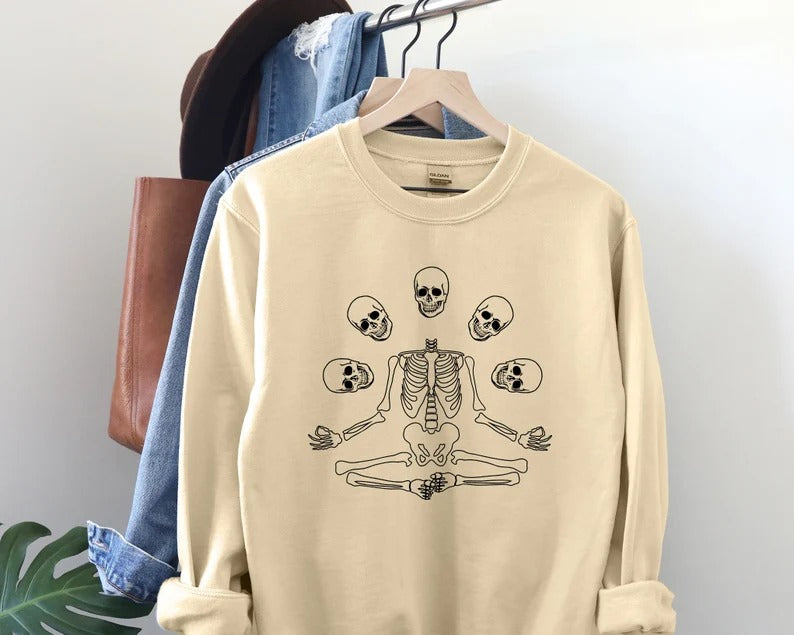 Halloween Skull Skeleton Sweatshirt, Goth Halloween Printed Sweatshirt, Vintage Fall Crewneck Jumper, Spooky Season Sweater, Halloween Gift