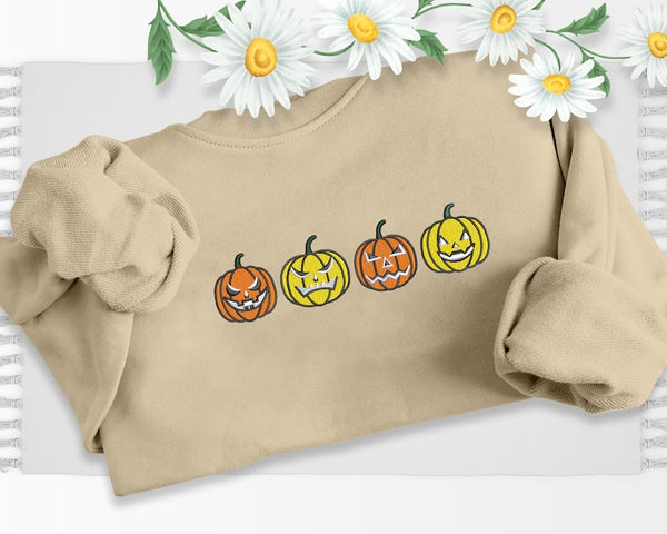 Halloween Jumper, Embroidered Pumpkin Face Halloween Sweatshirt, Autumn Fall Season Vintage Sweater, Comfy Unisex Outfit