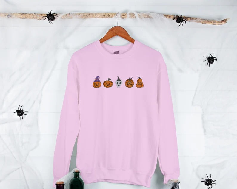 Embroidered Pumpkin Sweatshirt, Fall Unisex Sweatshirt, Pumpkin Patch Spooky Season Sweatshirt, Autumn Ghost Outfits, Halloween Sweatshirt