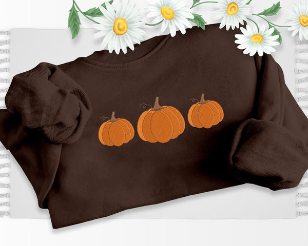 Pumpkin Sweatshirt, Embroidered Autumn Crewneck Jumper, Halloween Sweater, Fall Season Pumpkin Design Embroidery Comfy Top, EmbroideryCrafts