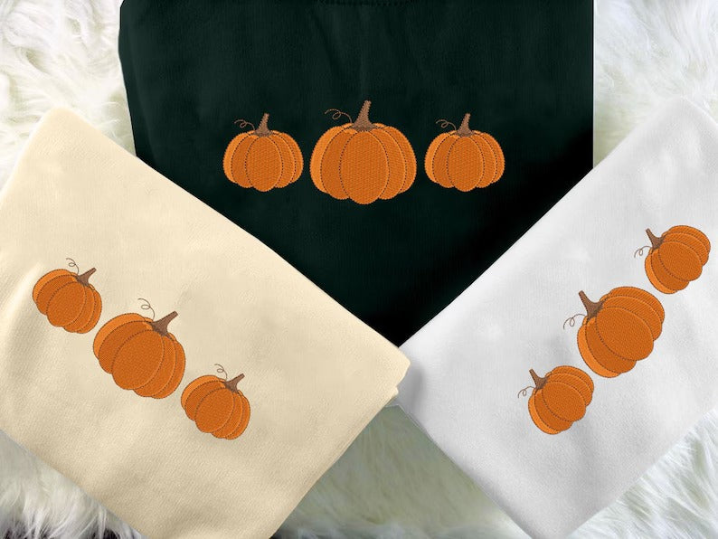 Pumpkin Sweatshirt, Embroidered Autumn Crewneck Jumper, Halloween Sweater, Fall Season Pumpkin Design Embroidery Comfy Top, EmbroideryCrafts