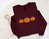 Pumpkin Sweatshirt, Embroidered Autumn Crewneck Jumper, Halloween Sweater, Fall Season Pumpkin Design Embroidery Comfy Top, EmbroideryCrafts