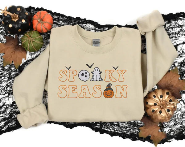 Spooky Season Sweatshirt, Retro Embroidered Halloween Sweaters, Family Matching Trendy Autumn Jumper, Unisex Adults Tops, Halloween Outfits