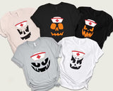 Halloween Nurse Printed Shirt, Winking Pumpkin Group Tee Shirt, Funny Fall Spooky Nurse Life Tees, Pumpkin Face Halloween Matching Outfits