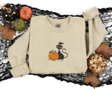 Black Cat Halloween Sweatshirt, Embroidered Cat and Pumpkin Sweater, Spooky Season Jumper, Halloween Party Matching Outfits, Cat Lover Gifts