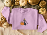 Black Cat Halloween Sweatshirt, Embroidered Cat and Pumpkin Sweater, Spooky Season Jumper, Halloween Party Matching Outfits, Cat Lover Gifts