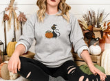 Black Cat Halloween Sweatshirt, Embroidered Cat and Pumpkin Sweater, Spooky Season Jumper, Halloween Party Matching Outfits, Cat Lover Gifts