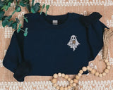 Embroidered Ghost Halloween Jumper, Cute Halloween Monogrammed Jumper, Ghost with Coffee Sweaters, Trendy Halloween Jumper, Autumn Fall Gift